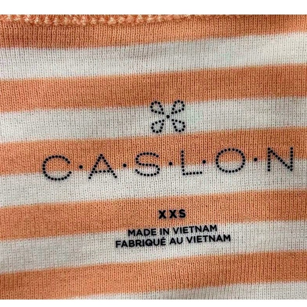 Caslon ~‎ Size XXS ~ White/Coral Striped Scoop Neck Ribbed Cotton Tee ~ NWT - Picture 5 of 10